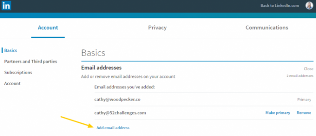 adding email address on LinkedIn