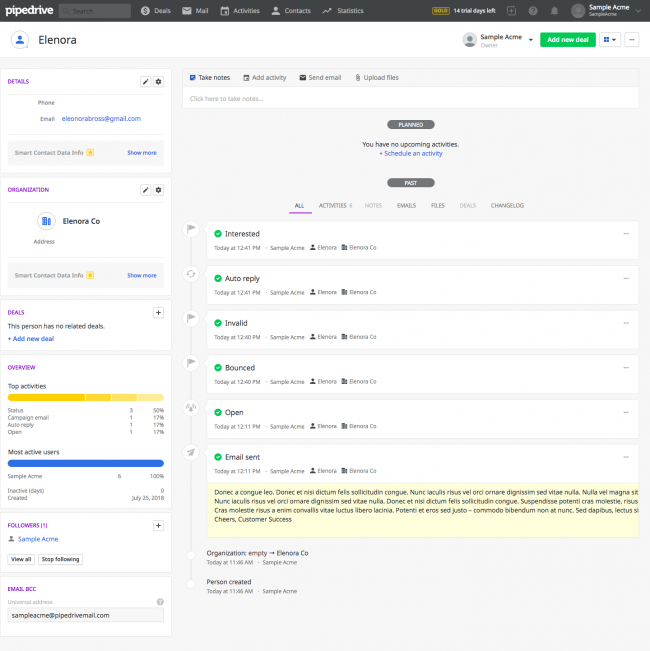 activities in Pipedrive