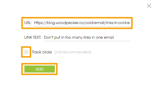 how to make sure you track links in woodpecker screenshot