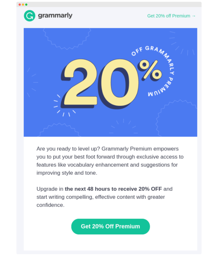 “Get 20% off premium” CTA example