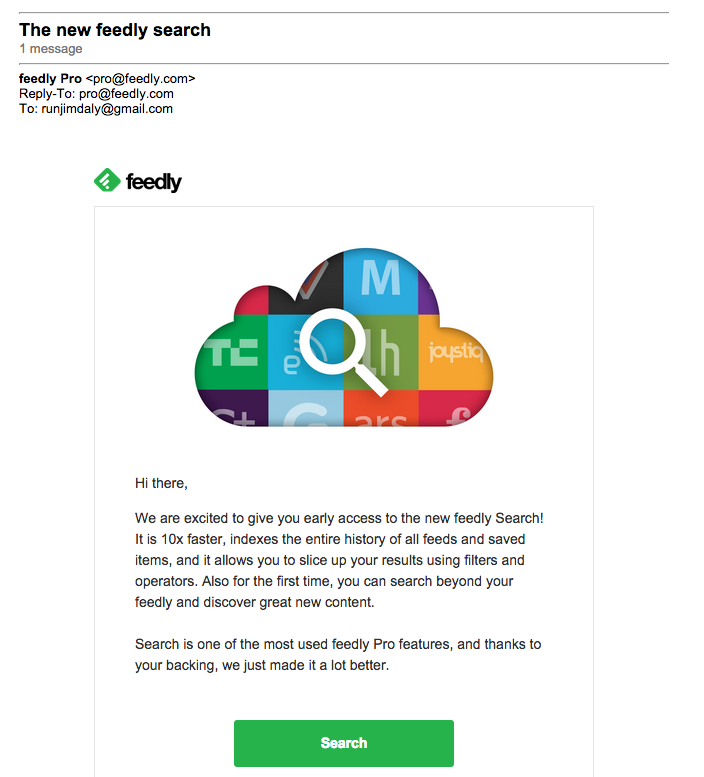 introduction email from Feedly