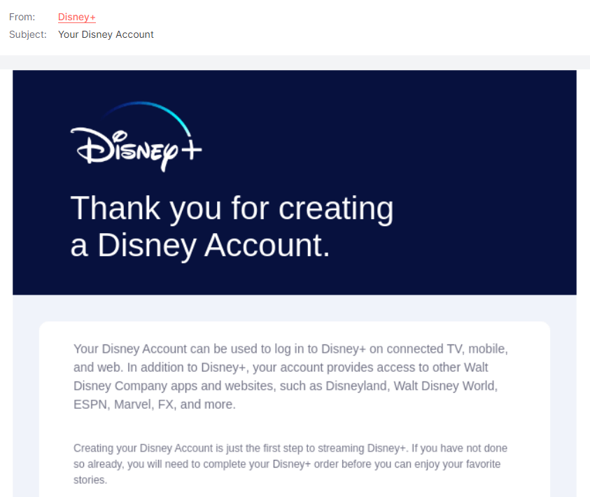 Disney's introduction email