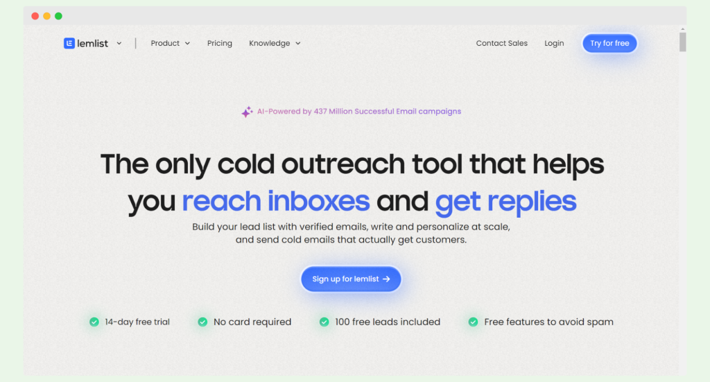 Lemlist - cold email software used by sales teams in sales process