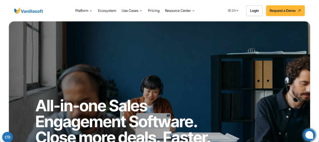 Vanillasoft's main page.