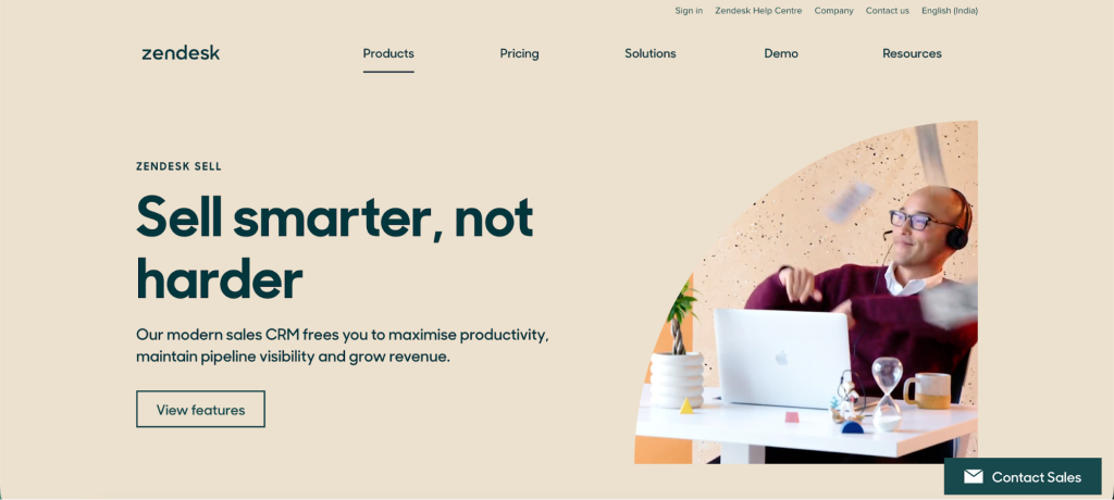 Zendesk Sell's main page.