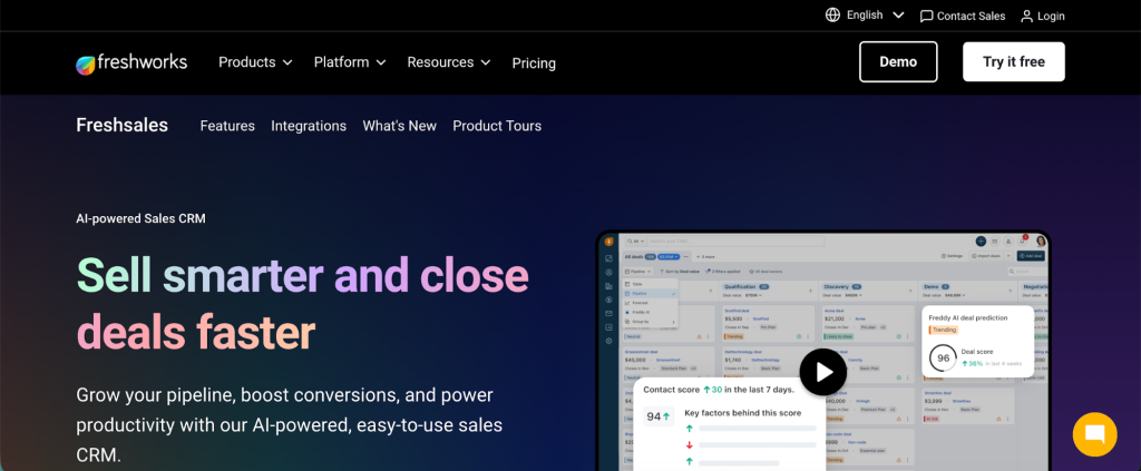 Freshsales' main page.