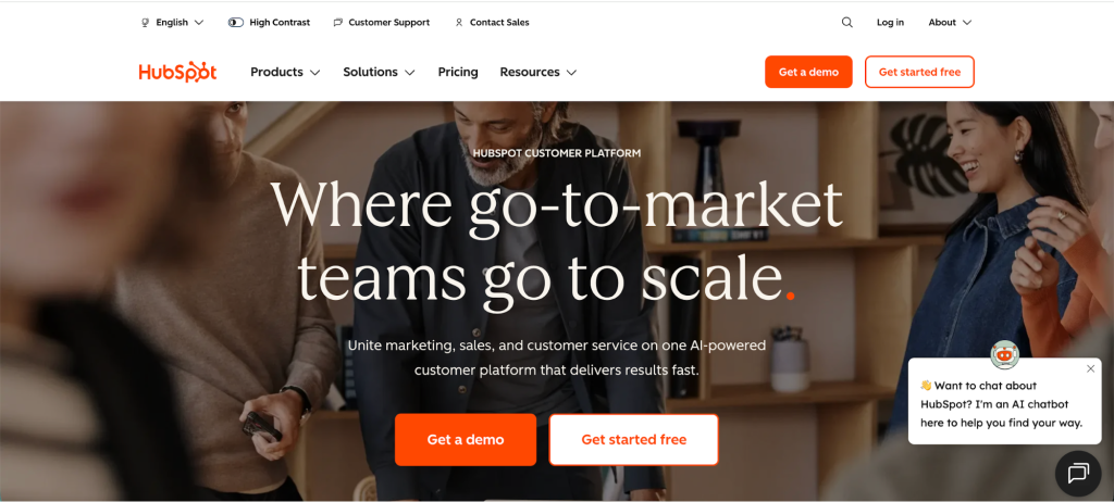 Hubspot Sales Hub's main page.