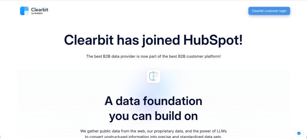 Clearbit's main page.
