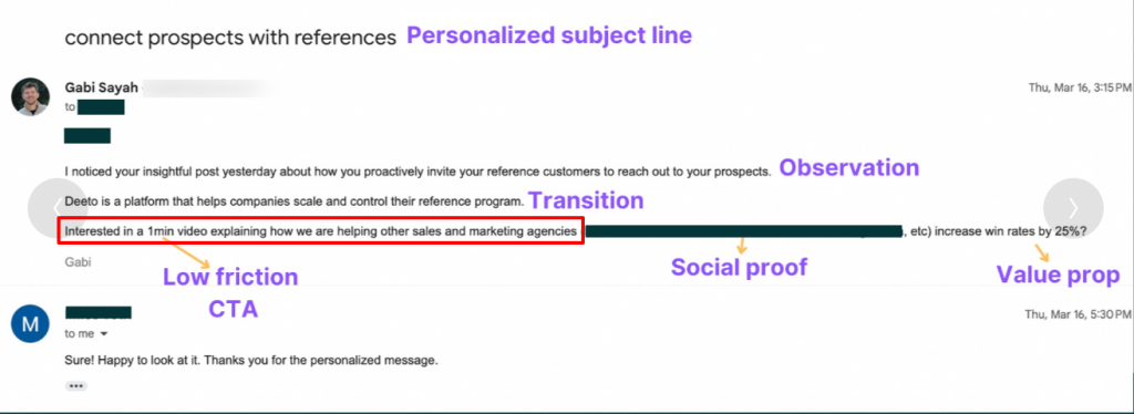 CTA example in an email from Gabi Sayah