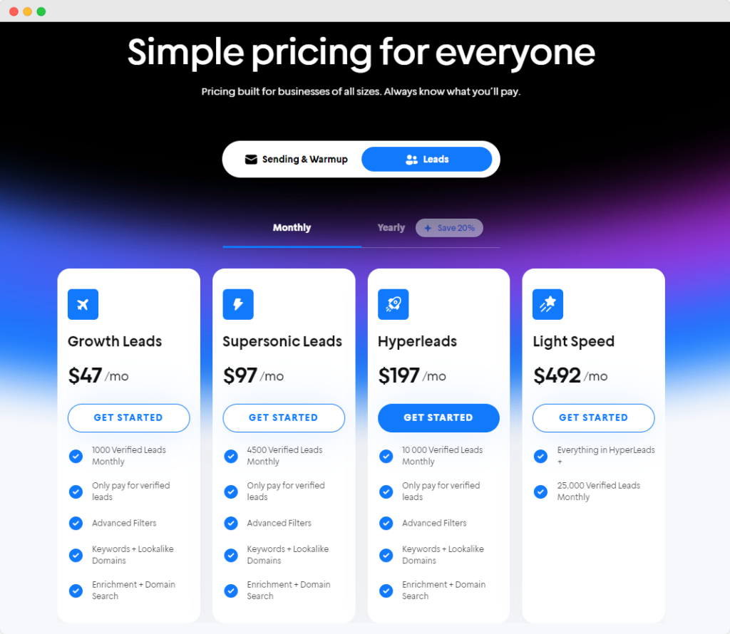 Instantly.ai pricing: The Leads pricing