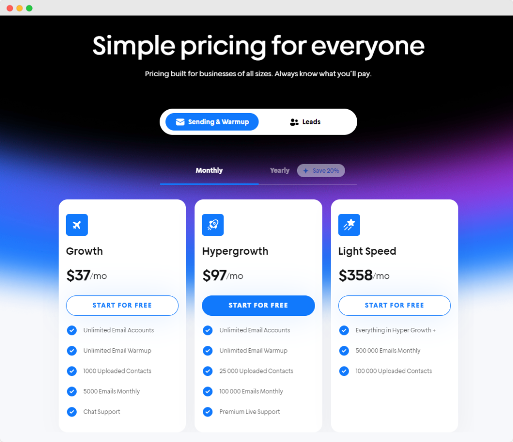 Instantly.ai pricing: The Sending & Warmup