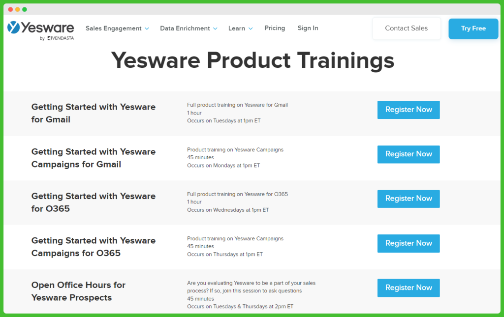 Yesware product trainings