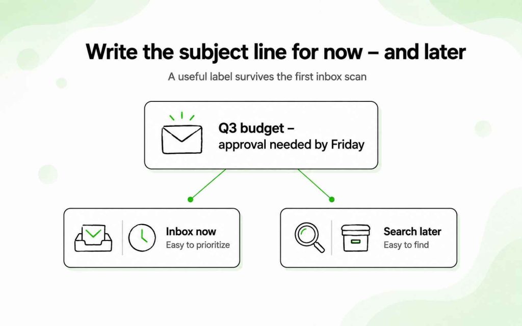A specific email subject line designed for immediate inbox prioritization and easy retrieval later.