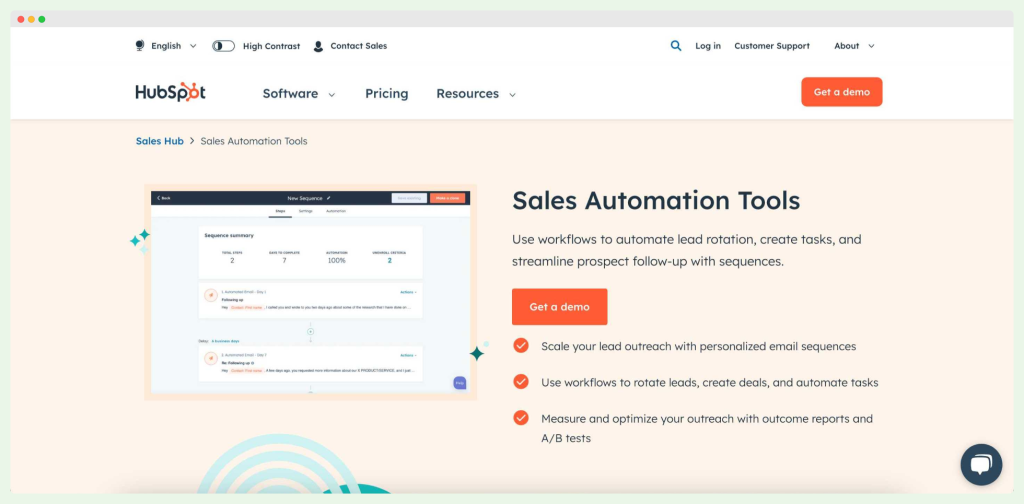 screenshot showing hubspot homepage