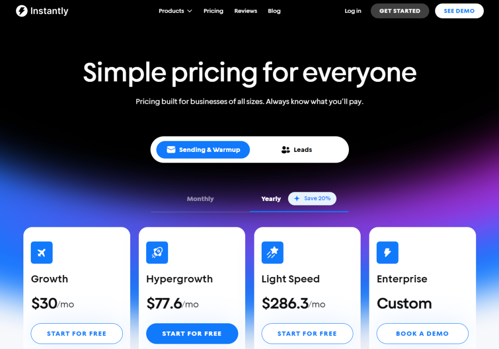 Instantly pricing plans 