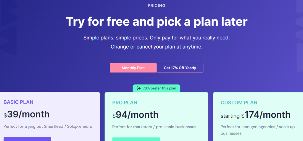 Alternative Instantly pricing page showing yearly sending and warmup plans with Hypergrowth, Light Speed, and Enterprise options.