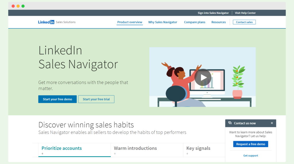 LinkedIn Sales Navigator's homepage, a tool for  streamlining outbound sales process