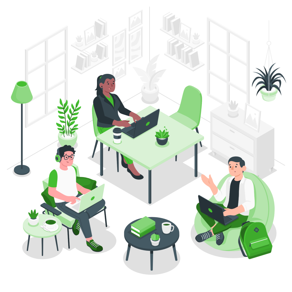 A sales team working in an office.