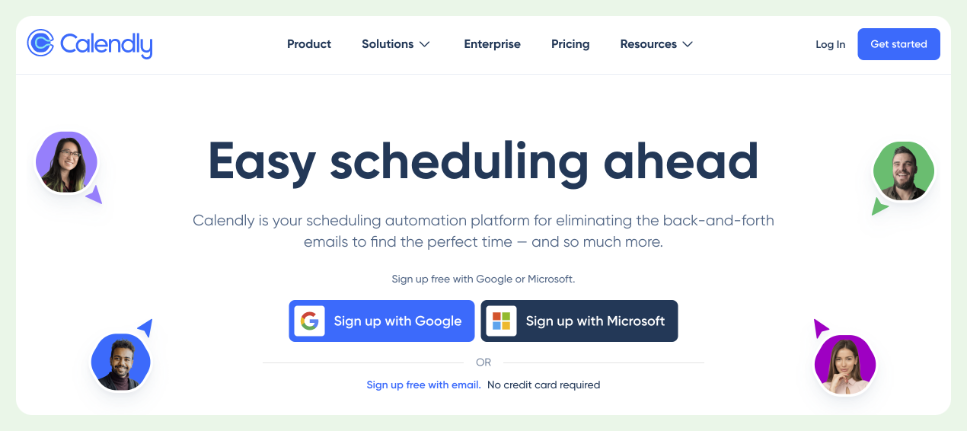 screenshot showing calendly homepage