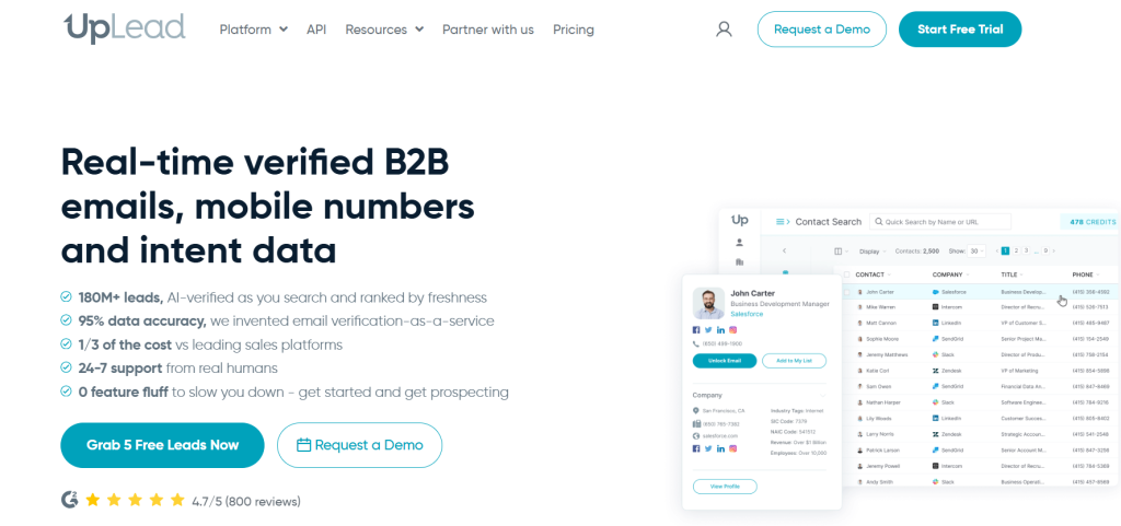 Uplead - one of the outbound sales automation tools