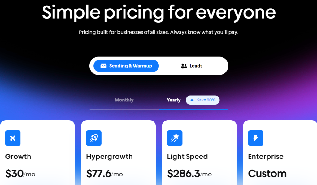 Alternative Instantly pricing page.