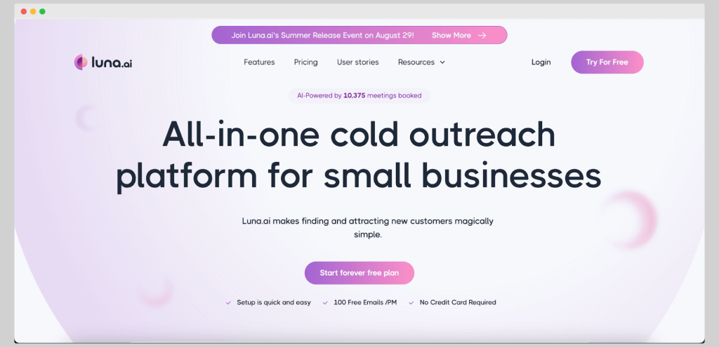 Luna Email Prospecting Tool - homepage