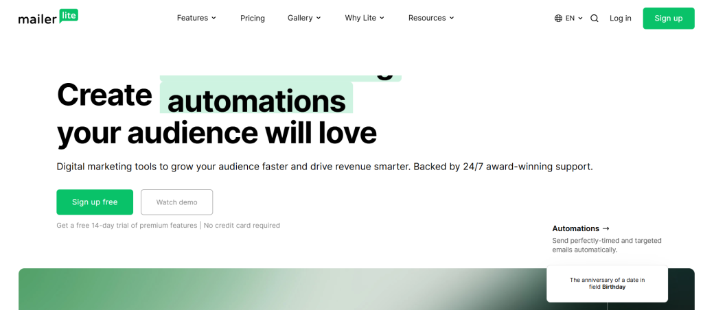 MailerLite's homepage - one of the email marketing tools