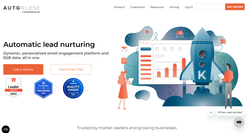 Autoklose homepage. A tool for email marketing campaigns.