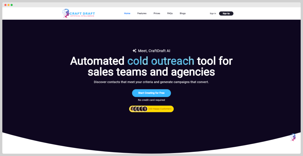 CraftDraft's homepage. One of the sales tools