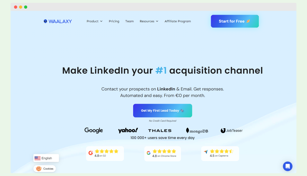 Waalaxy homepage - a lead generation tool