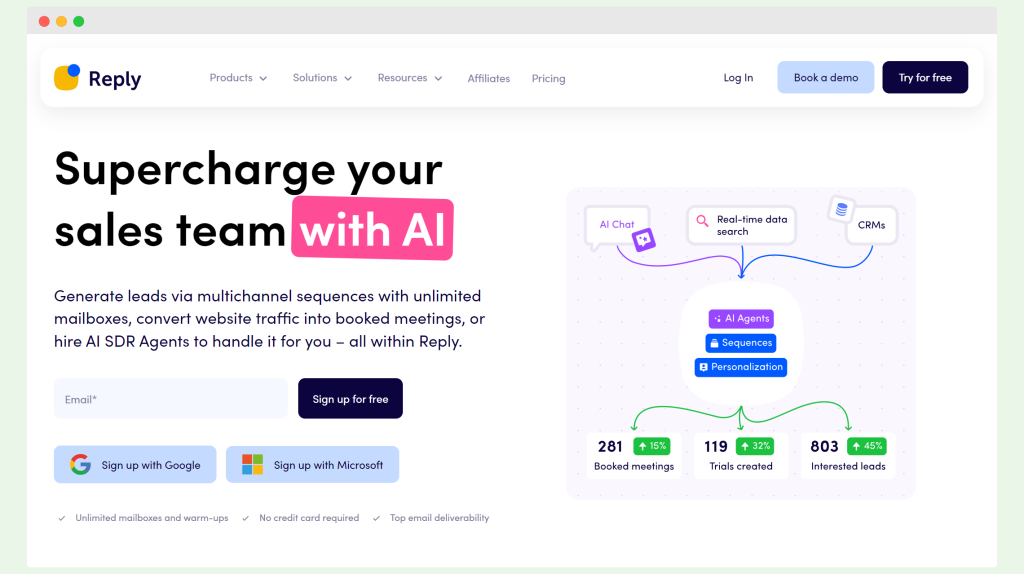 Reply homepage. An omnichannel marketing automation platform.