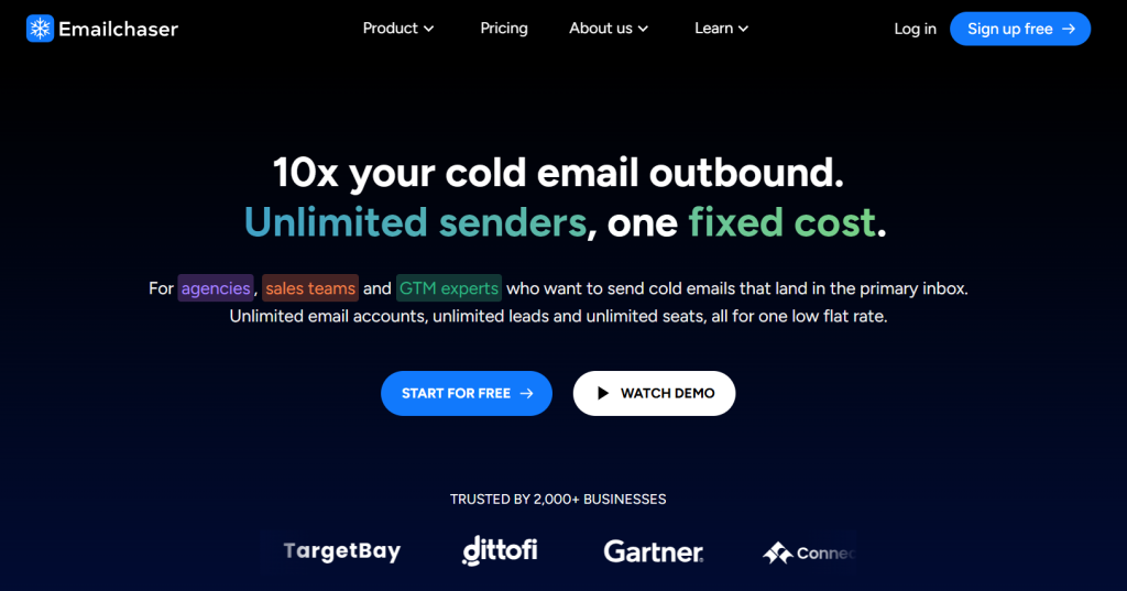 Emailchaser homepage. An email marketing tool.