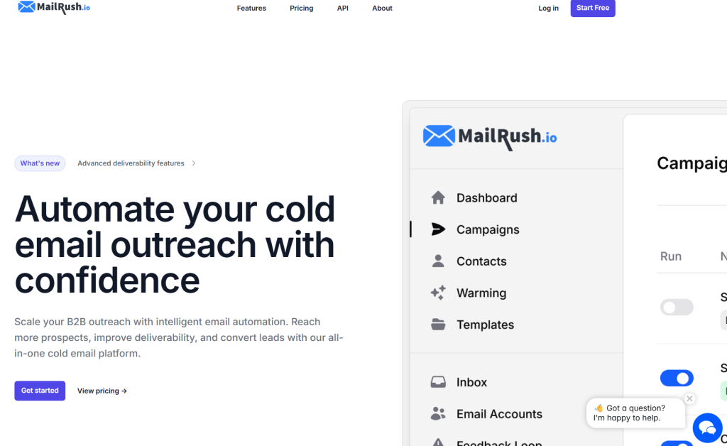 Mailtush homepage. A tool with email marketing services