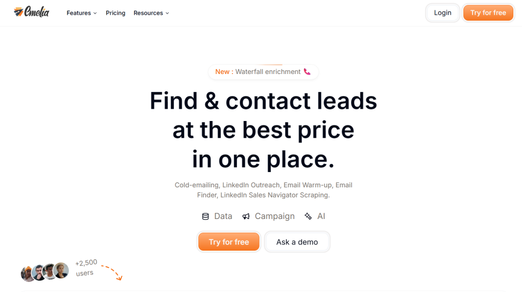 Emelia homepage - email marketing software.