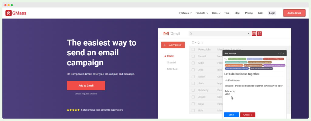 Gmass homepage. An email marketing software.