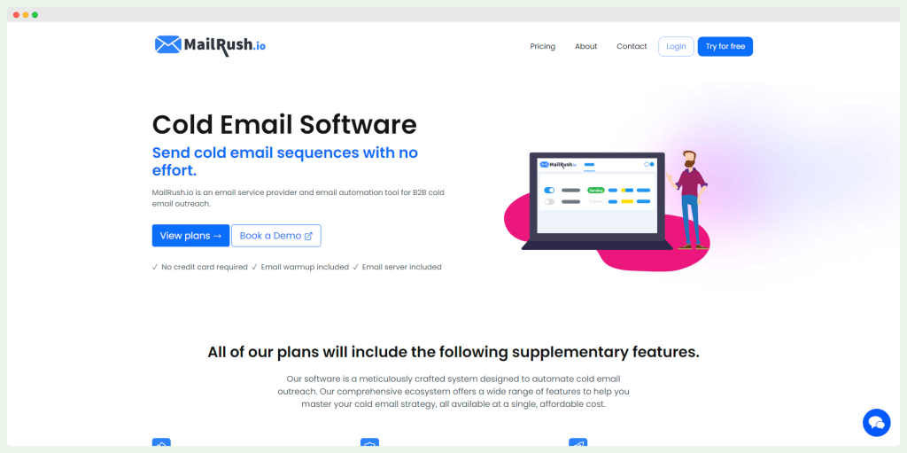 Mailtush homepage. A tool with email marketing services