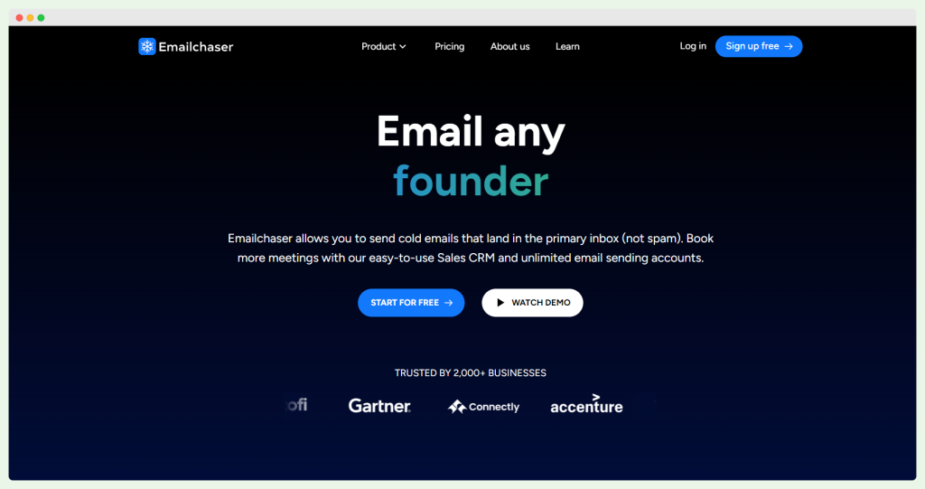 Emailchaser homepage. An email marketing tool.