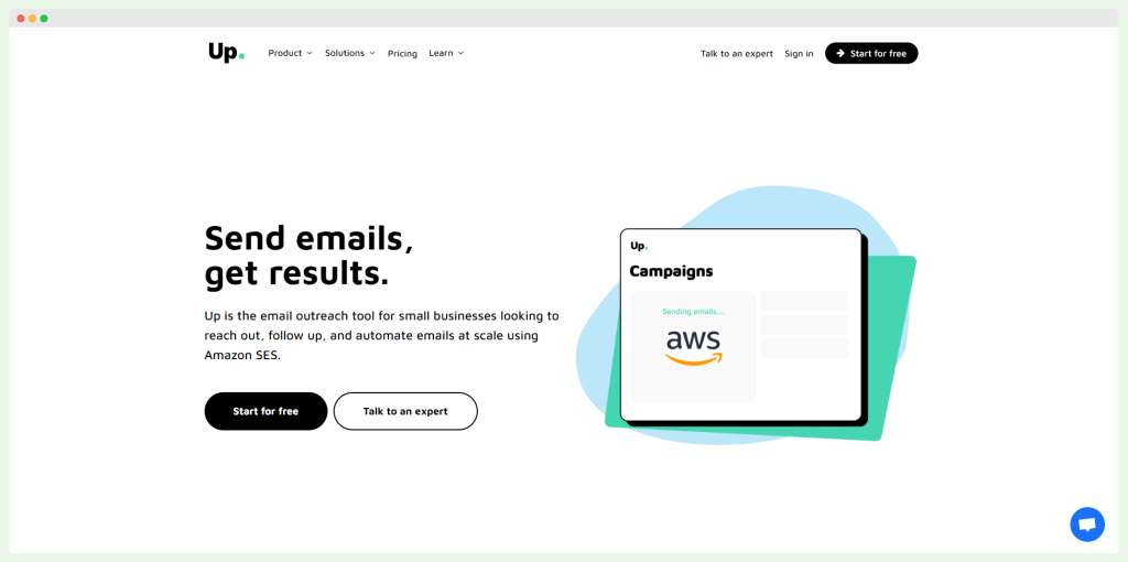 ReplyUp homepage. An email marketing tool.