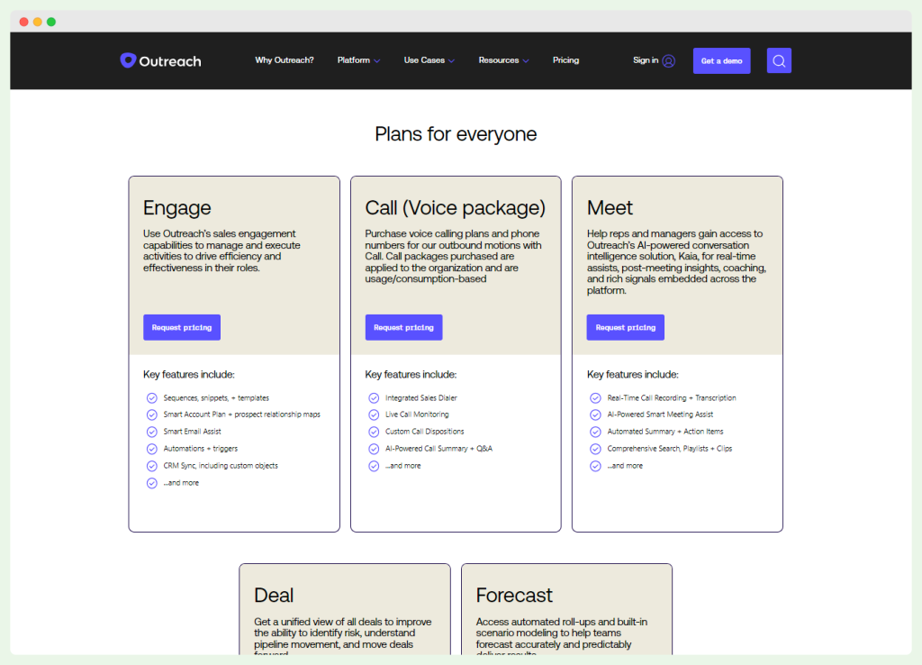 Outreach pricing plans