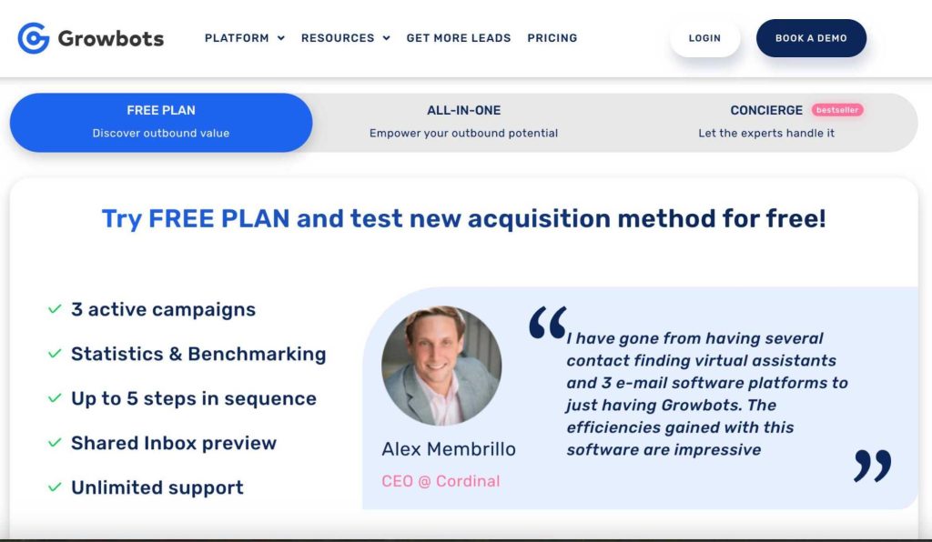 Growbots pricing plans.