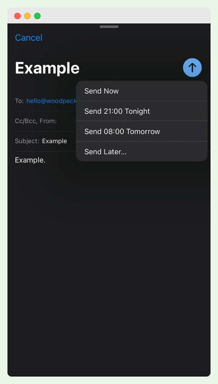 A screen showing how to schedule and email in Apple Mail on Mobile.