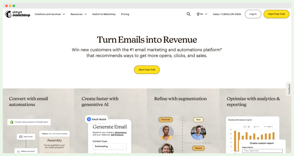 Mailchimp homepage.