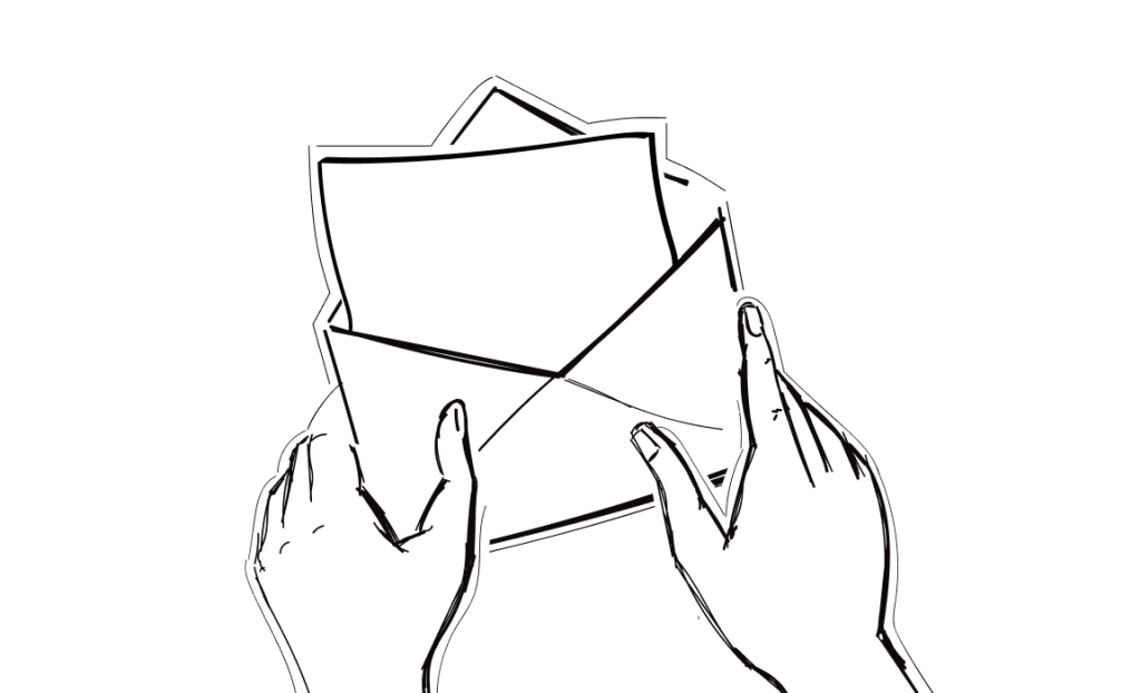 Holding an envelope.