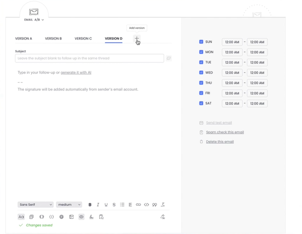 A/B testing provided by Woodpecker