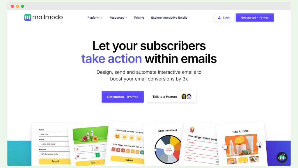 Mailmodo, a platform for creating and sending only amp emails.