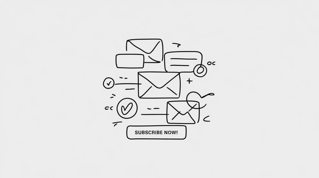 Envelopes and messages surrounding a "Subscribe Now" button.