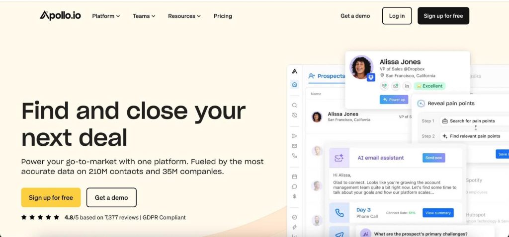 Apollo.io homepage.
