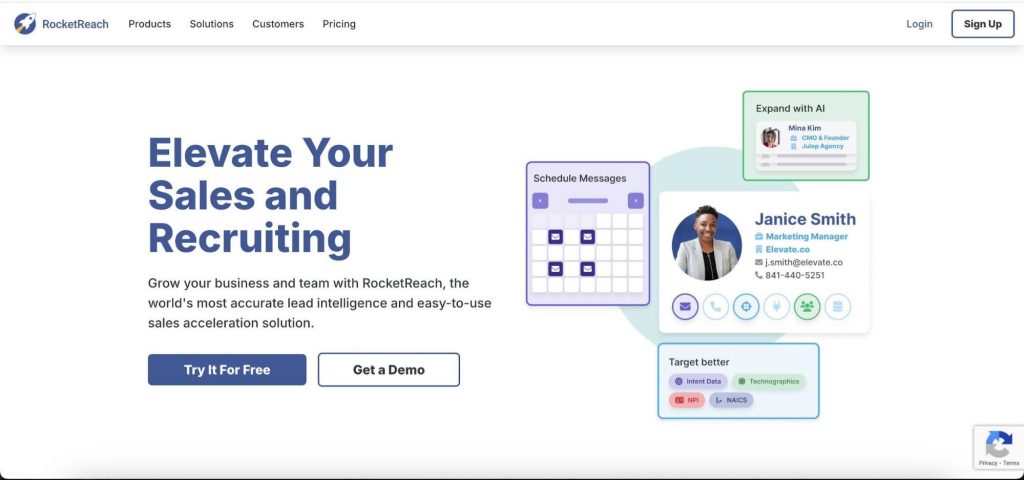RocketReach homepage.