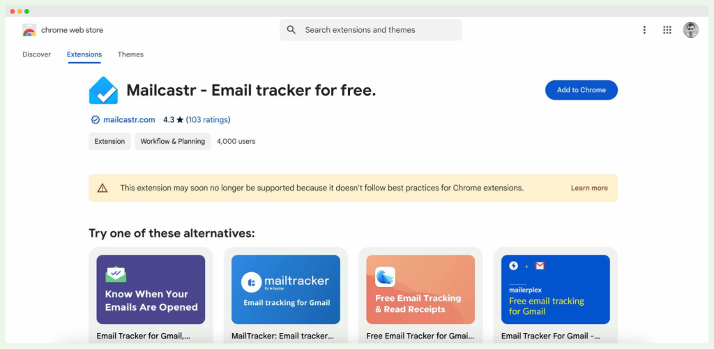 Mailcastr on Web Chrome Store