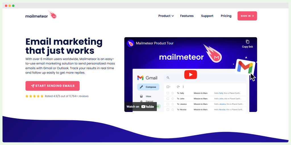 Mailmeteor homepage.